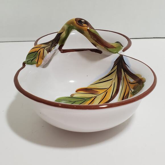 Painted Ceramic Double Serving Dish Divided Bowl Snacks Nuts Dips Italy - Picture 3 of 16